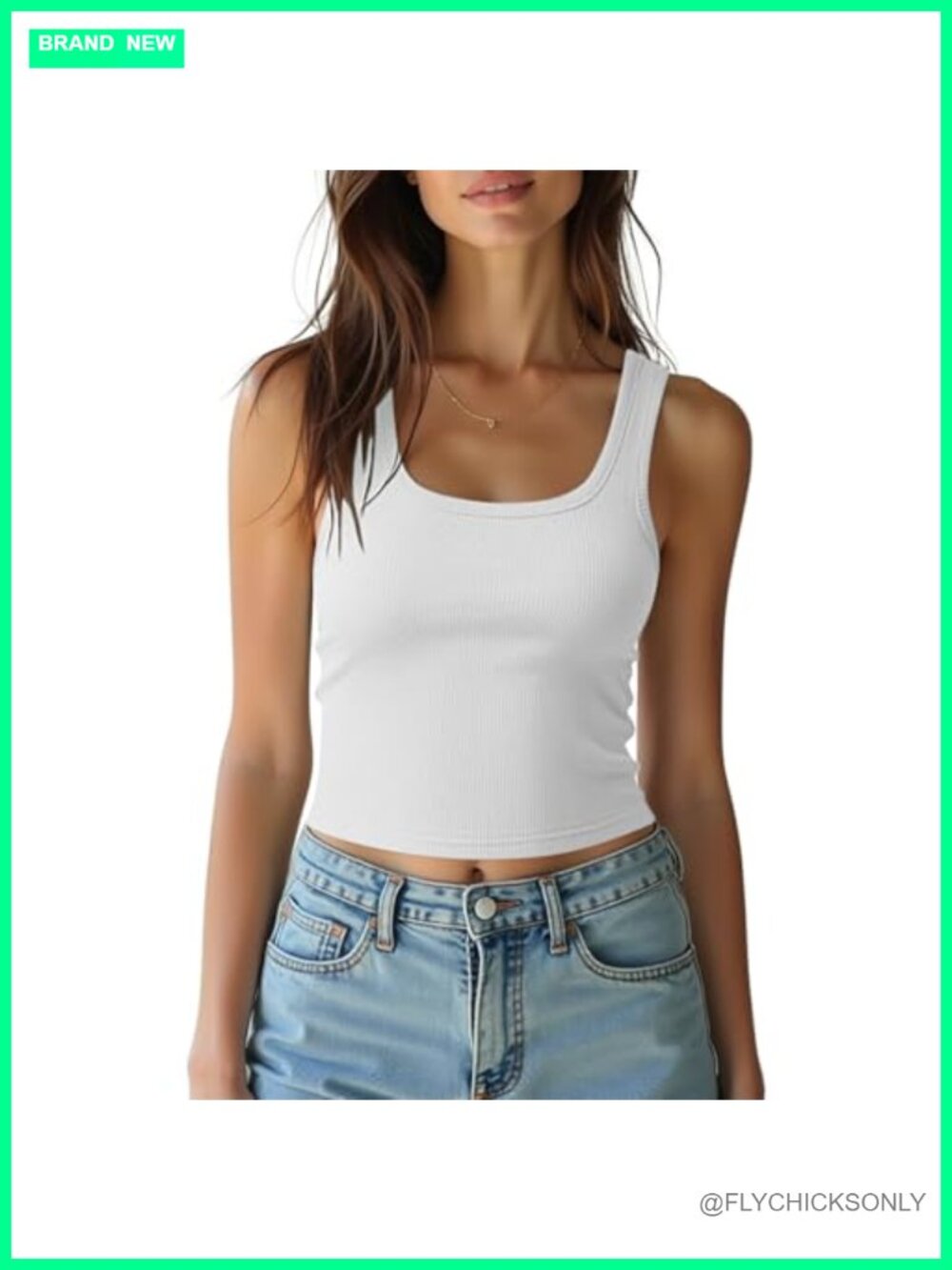 Ribbed Scoop Neck Sleeveless Crop Tank Top Cotton Blend Slim Fit Summer